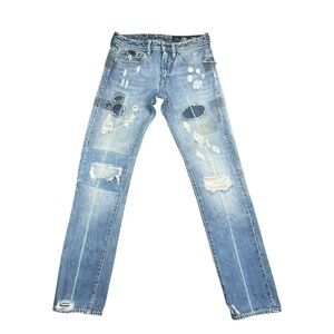Armani Exchange Men’s J16 Straight Mens Distressed Patchwork Jeans In Size 28